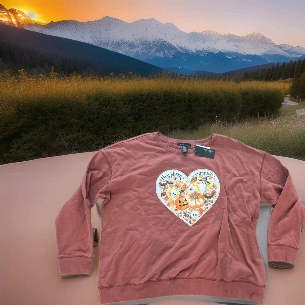 Sable Sky Hey There Pumpkin Halloween Fall Long Sleeve Top Rose Brown 3X NWT